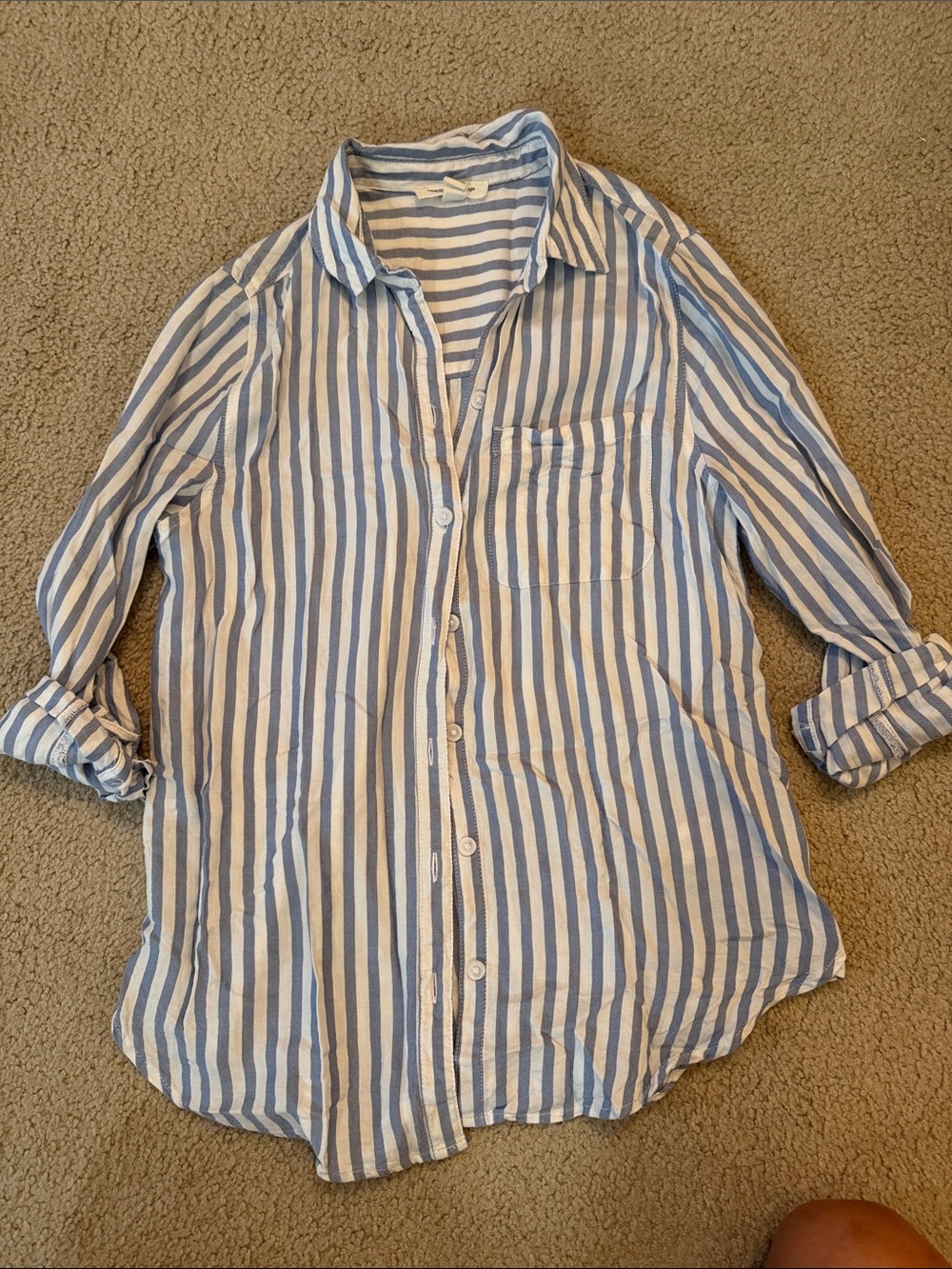 beachlunchlounge Blue and White Vertical Stripe Button-Down Shirt
